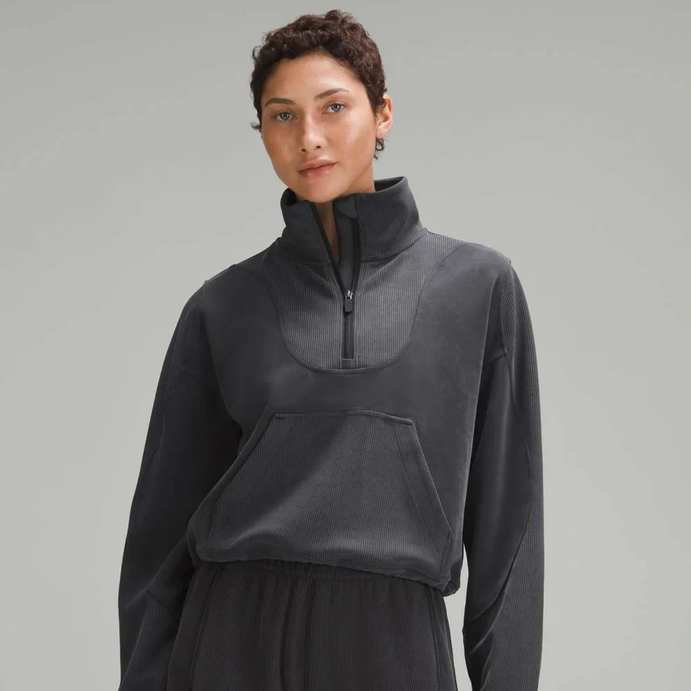 Lululemon Athletica Brushed Softstreme Ribbed Black Half Zip Pullover 6 - Picture 3 of 4